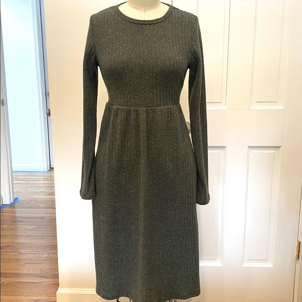PINKBLUSH- Olive Brushed Ribbed Knit Maternity Dress